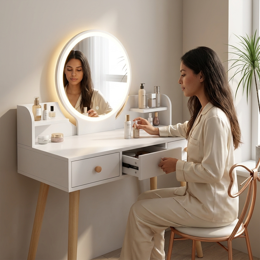 Tocador Organizador de Maquillaje y Escritorio con Espejo LED