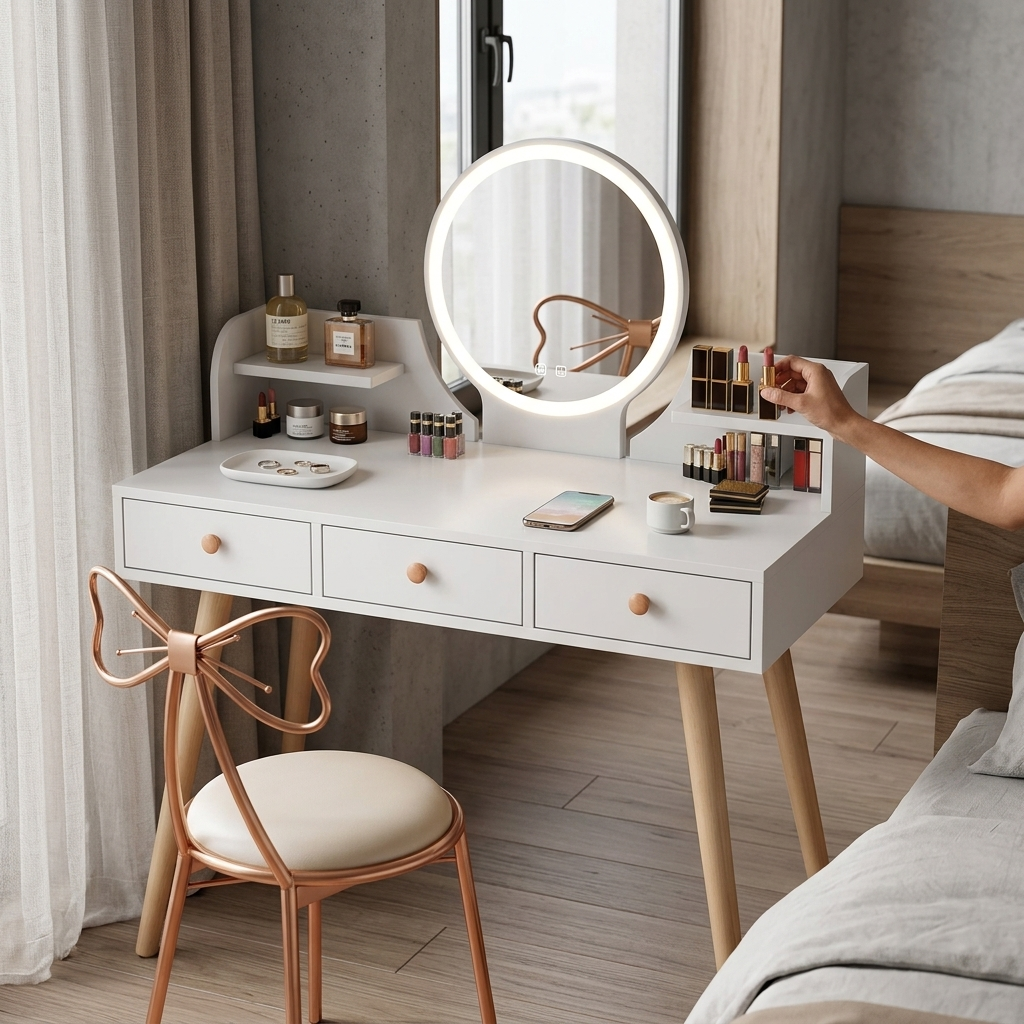 Tocador Organizador de Maquillaje y Escritorio con Espejo LED
