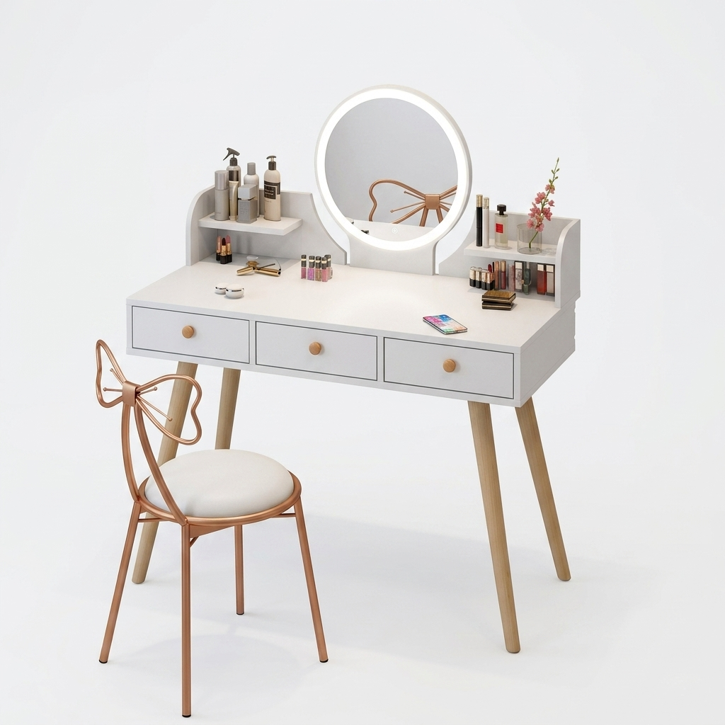 Tocador Organizador de Maquillaje y Escritorio con Espejo LED