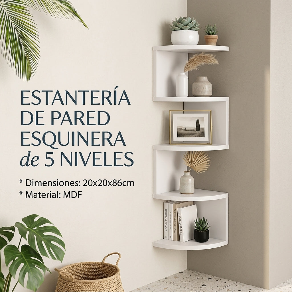Estante Esquinero Flotante de 5 Niveles