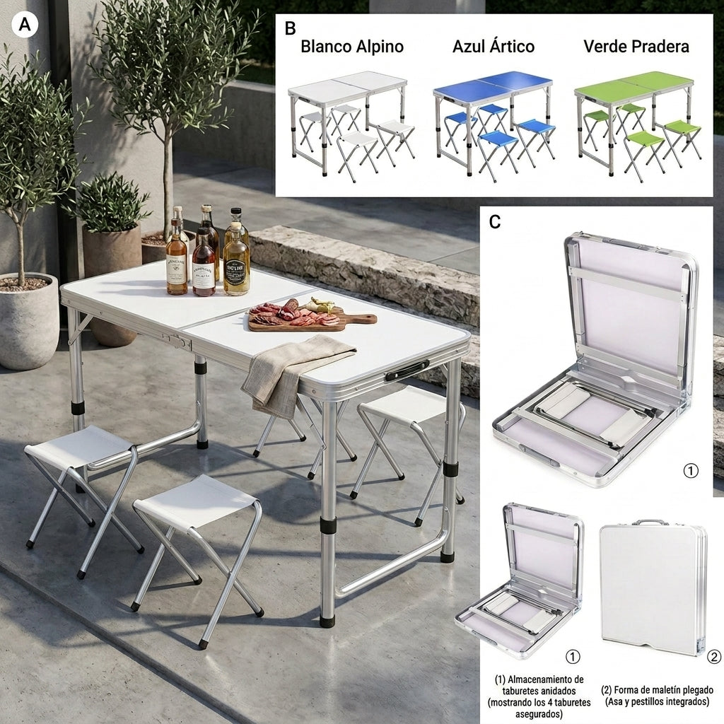 Mesa Plegable Multifuncional con 4 Sillas